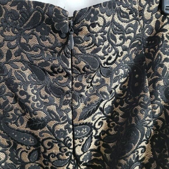 Worthington sz 4 Lace Overlay gold Pencil Skirt black gold zip up vintage EUC - Picture 6 of 8